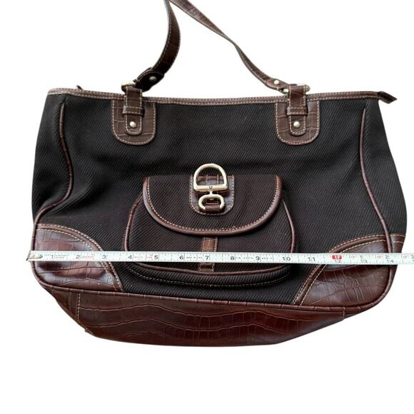 Etienne Aigner Bag Shoulder  BLACK & BROWN Leather Canvas - Picture 11 of 12